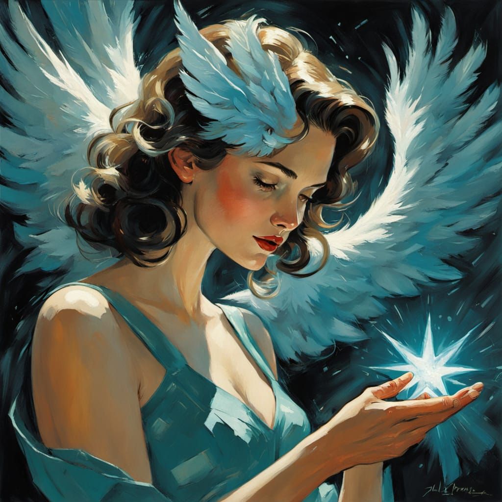 Celestial Librarian with Jazz Cats, Alla Prima Oil