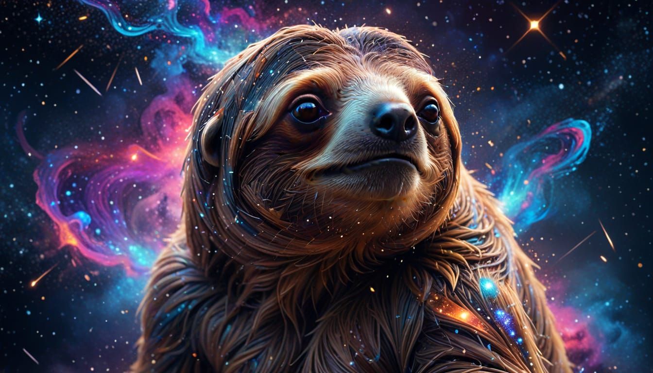 Cosmic Sloth Drifting Through Abstract Galactic Art