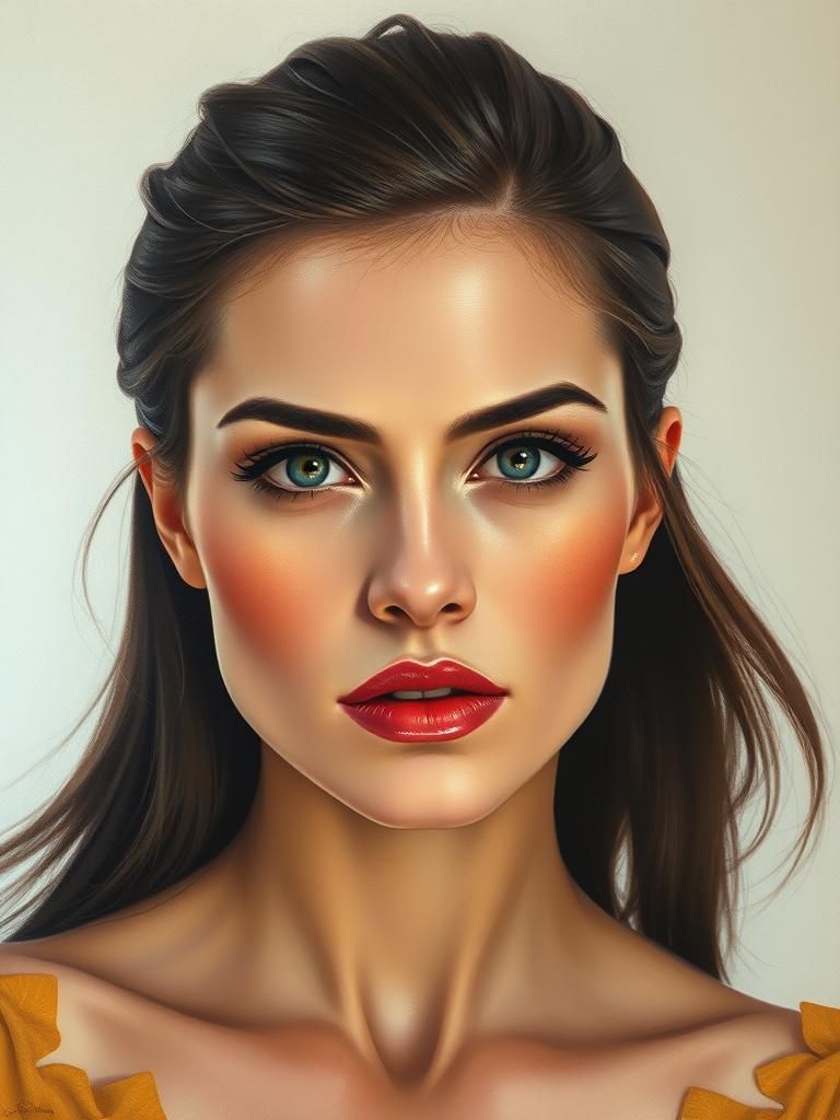 Woman in Photorealistic Oil Painting with Haughty Expression