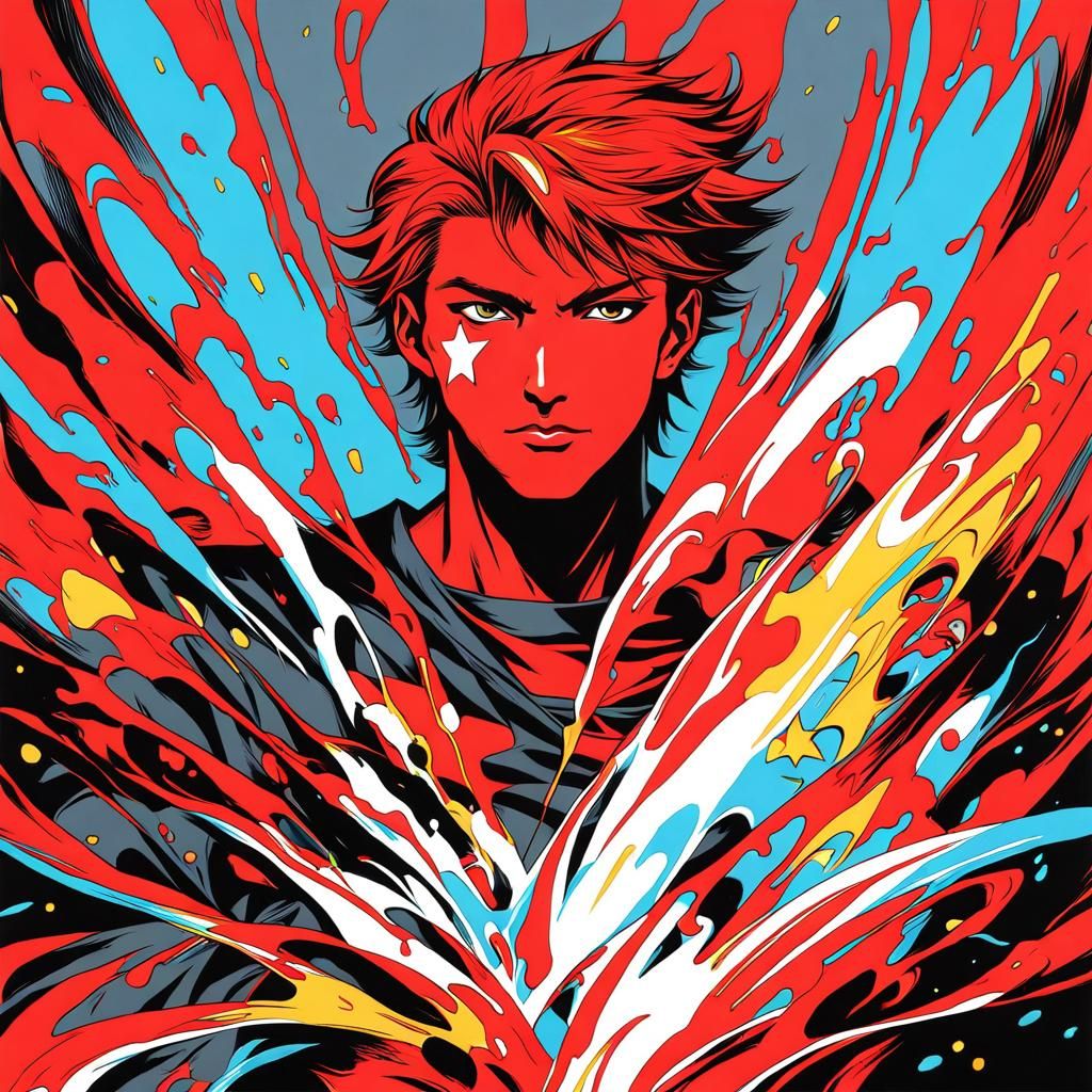 Red-Haired Anime Hero in Vibrant, Detailed Painting