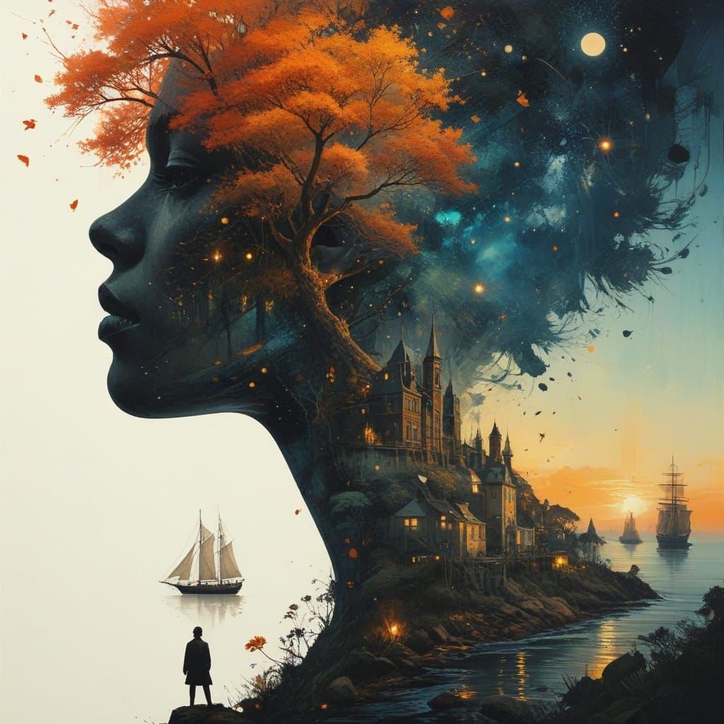 Galactic Autumn Landscape with Intricate Silhouette