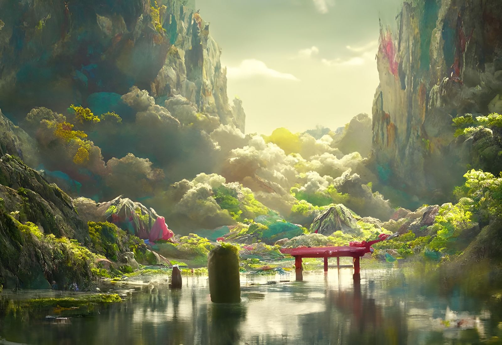 Ethereal Anime Landscape with Vibrant Pastels and Neon Accen...