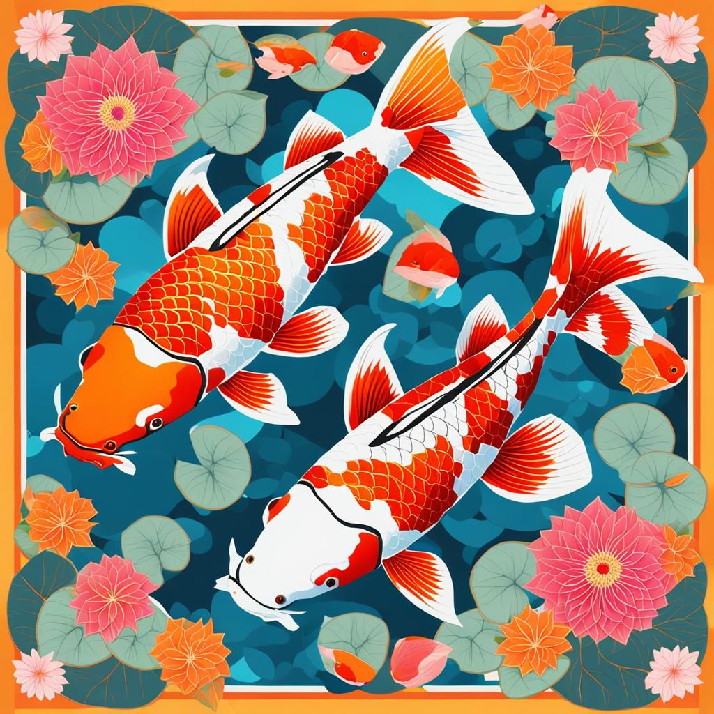 Vibrant Koi Fish in a Harmonious Japanese Pond