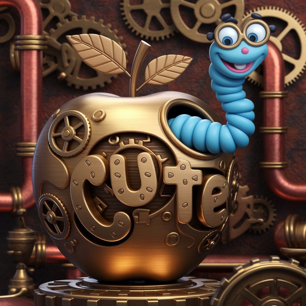 A 3D apple crafted from antique brushed brass, encrusted wit...