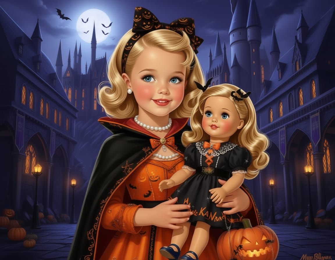 Girls in Halloween Costumes at Hogwarts