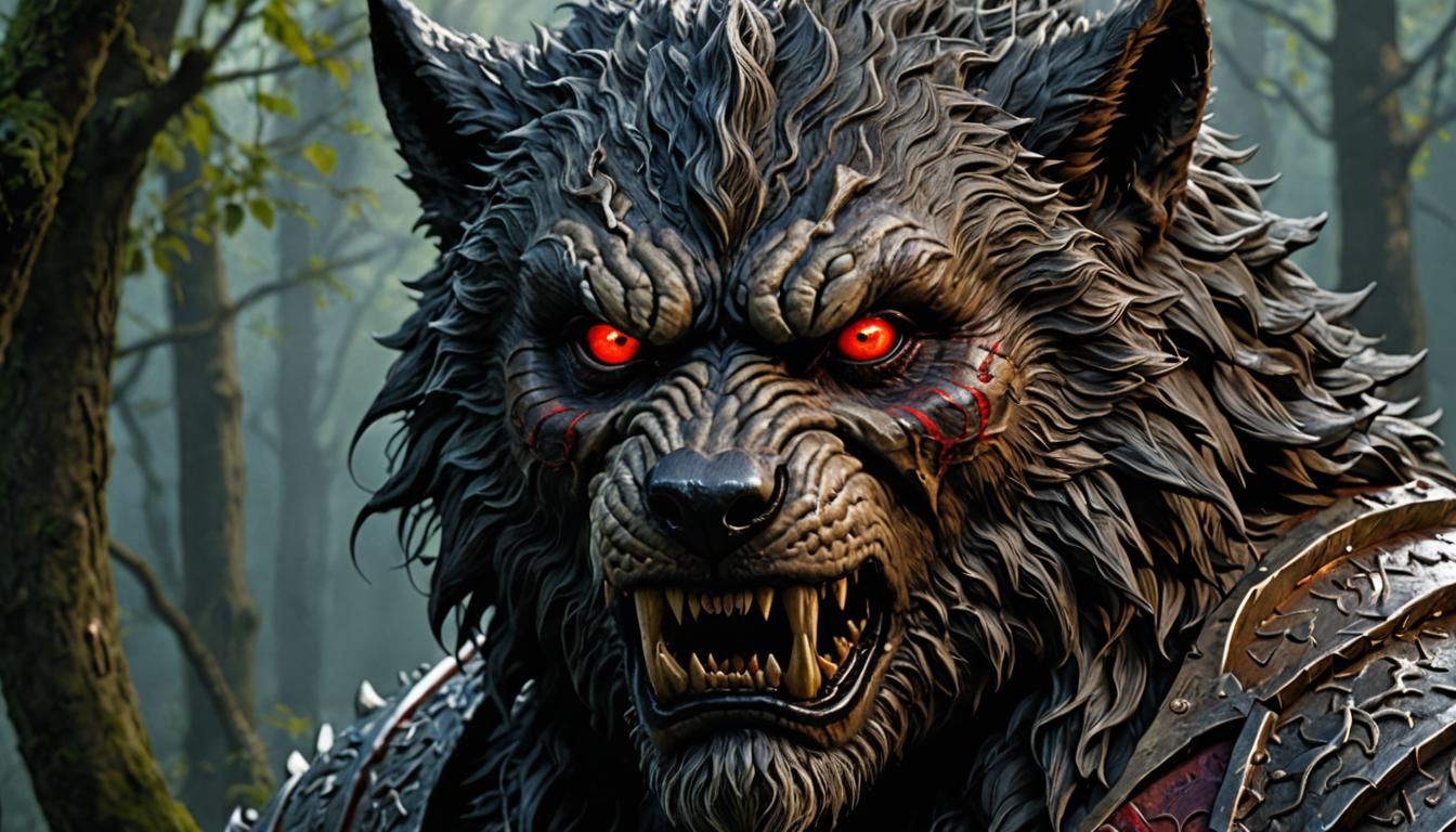 Hyper Realistic Wolfman in Fiery Glow
