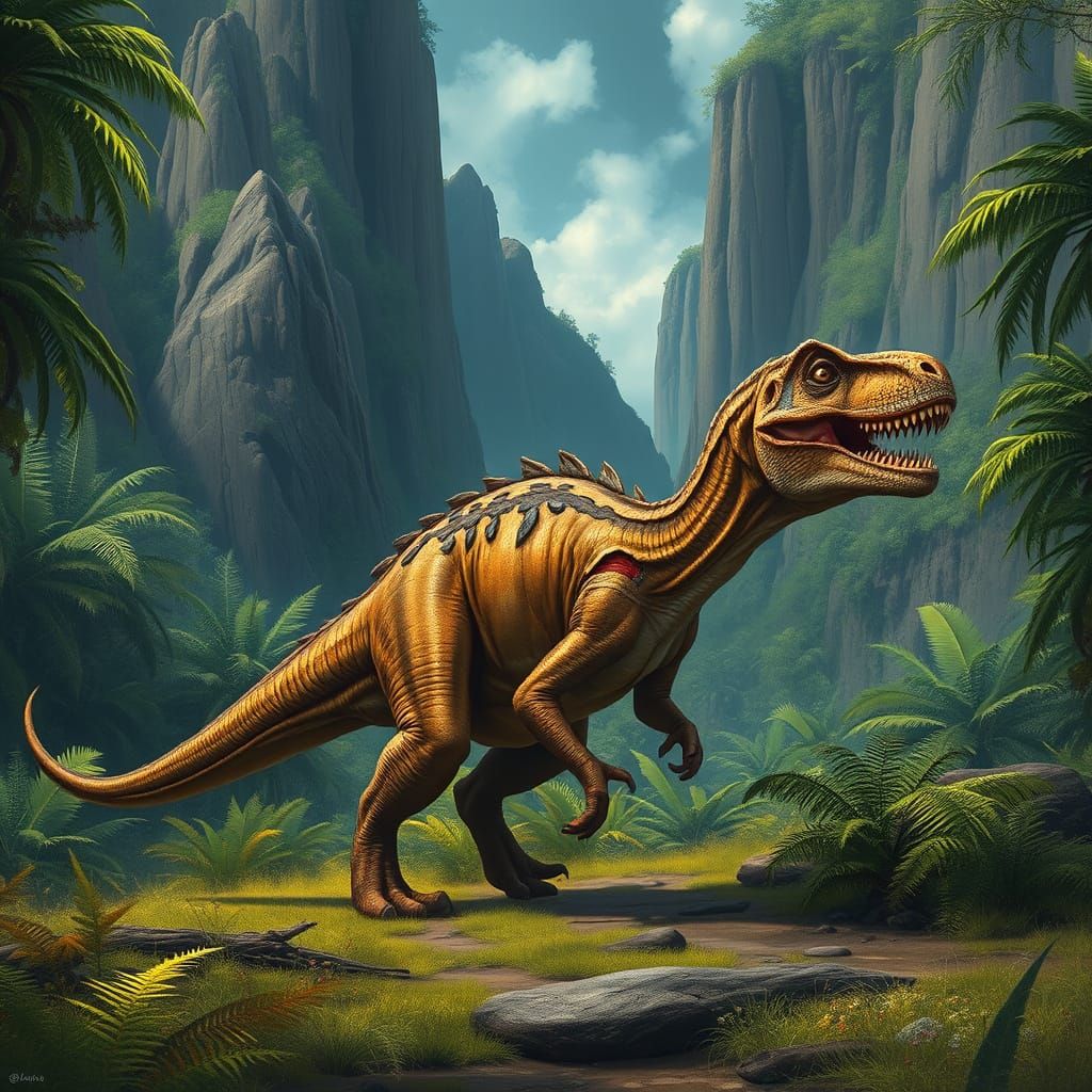 Carnivorous Dinosaur Roaming Prehistoric Jungle