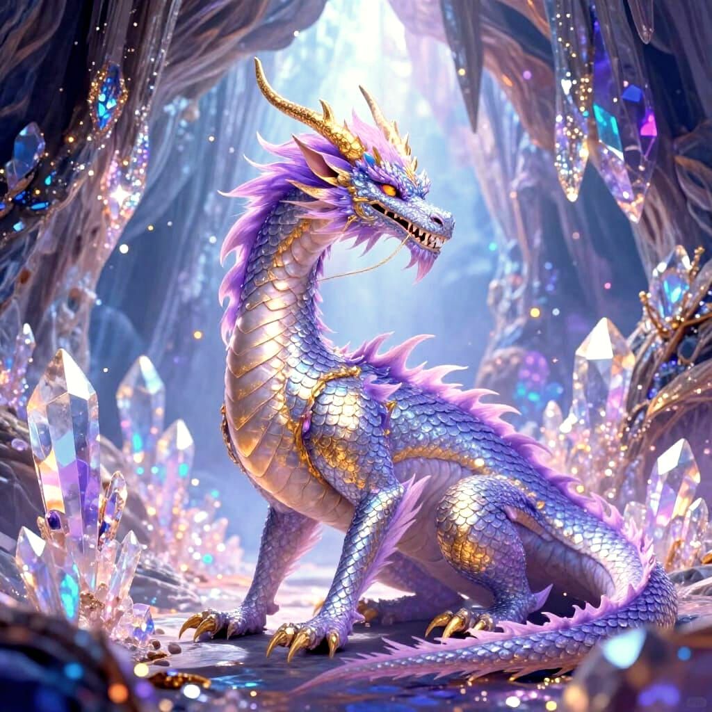 Pastel Dragon in Gemstone Cave Grotto
