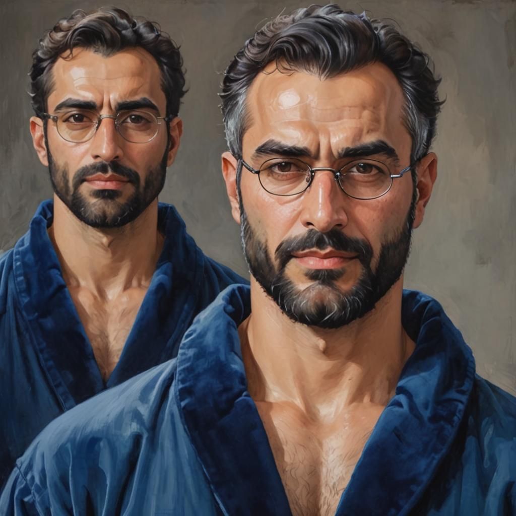 Two Handsome Men in Velvet Bathrobes