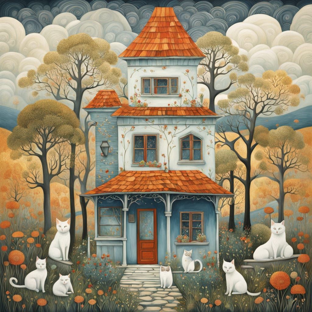 Whimsical Dreamhouse Meets Vibrant Meadow in Mixed Artistic ...