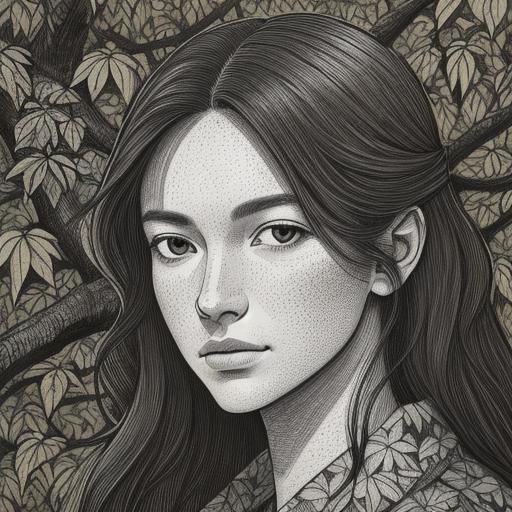 Dreamy Forest Girl as Hand-Drawn Illustration