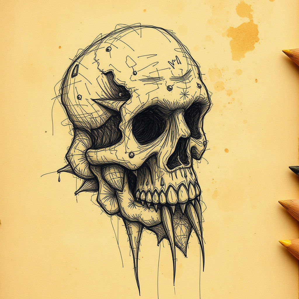 Maximalist Doodle Art on Vintage Paper in Warm Colors
