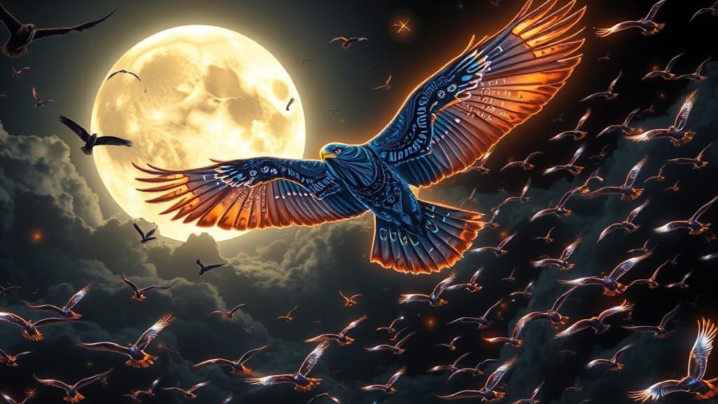 Giant Eagle Soaring Through Stormy Vortex