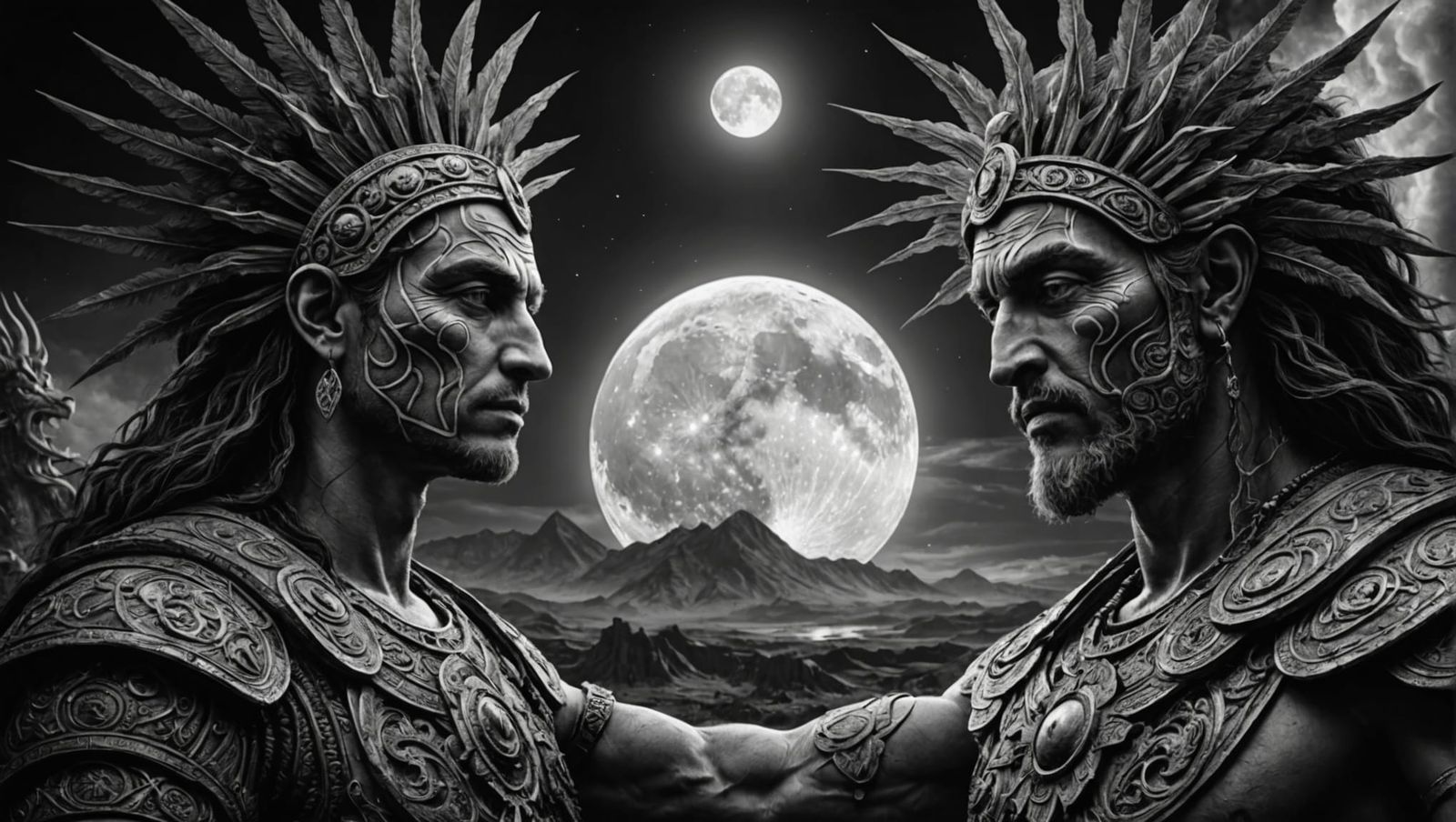 Sun God Battles Moon God in Epic Charcoal Drawing