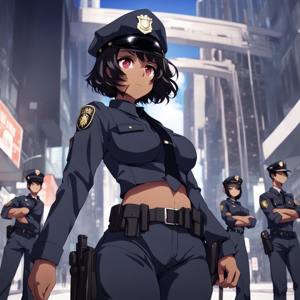 Dark Anime Cop in Police Uniform