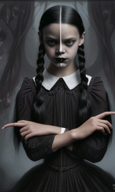Wednesday Addams Portrayal in Hyper-Realistic Digital Art