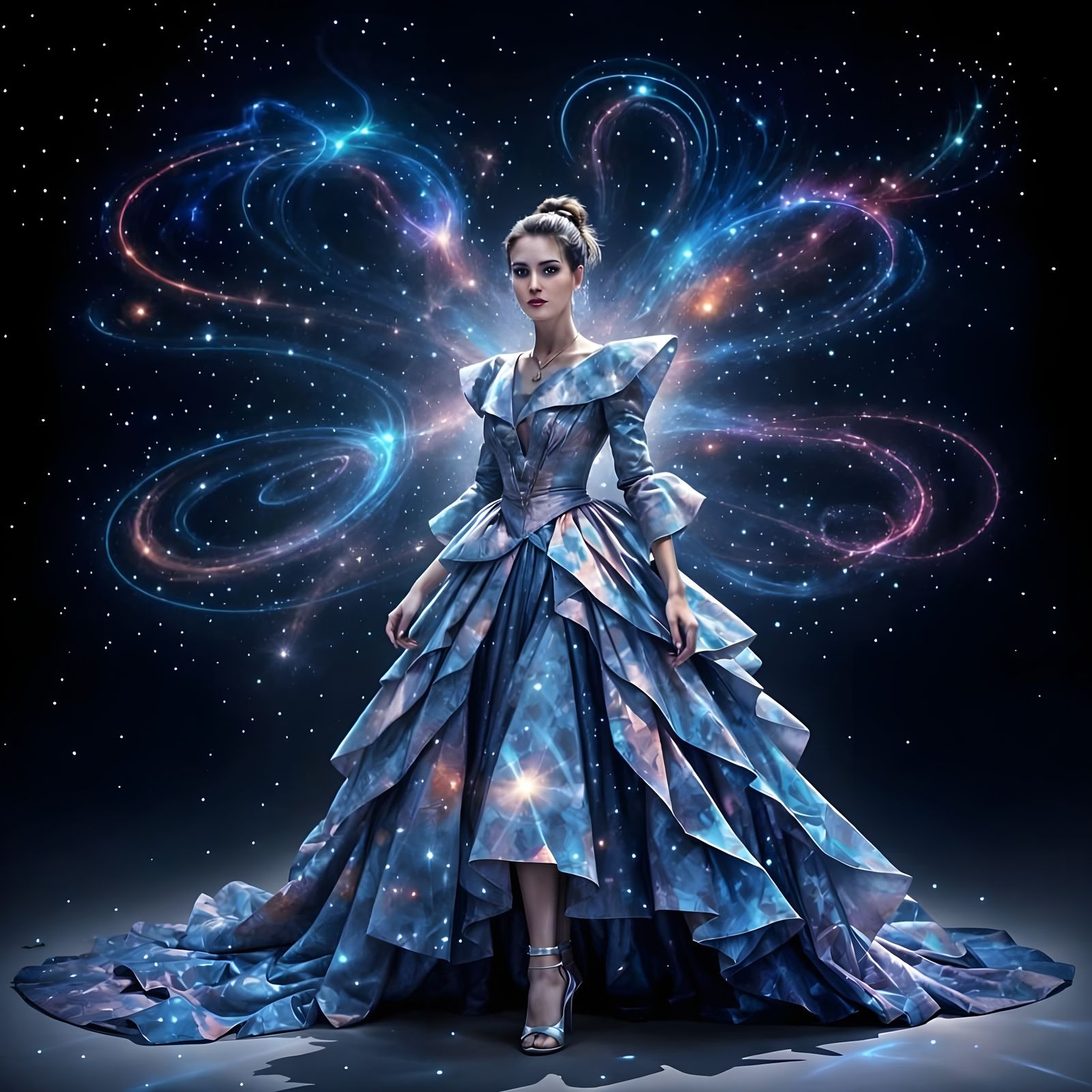 Woman Embodiment of Time in Cosmic Gown