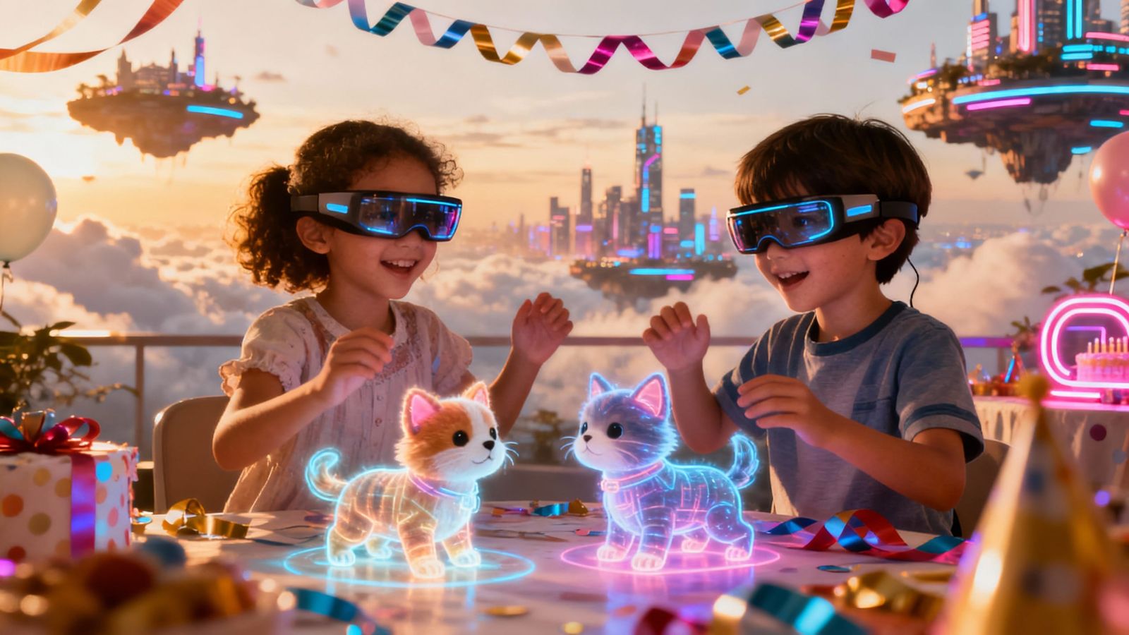 Futuristic Sky City Birthday Party with Holographic Pets