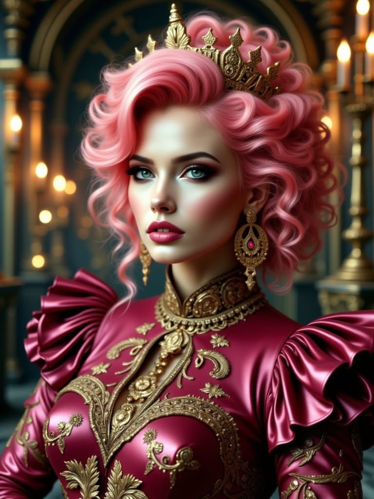 Fantasy Queen in Obsidian Throne Room