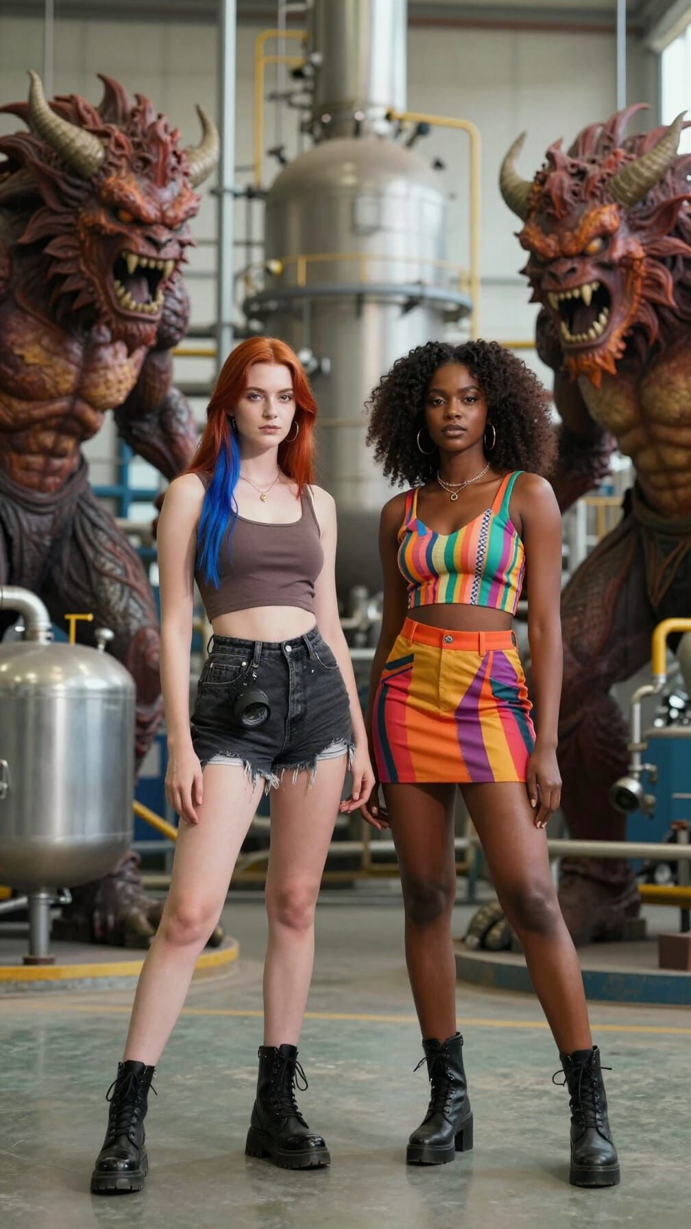 Women in Chemical Factory with Abstract Forms