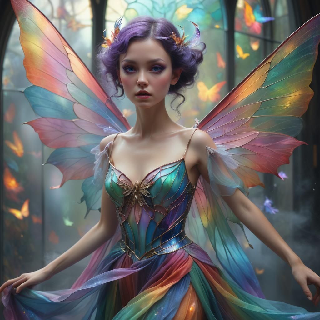 Fantasy Fairy Portrait in Stained Glass Style