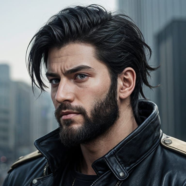 Handsome Man with Black Hair in Anime Style