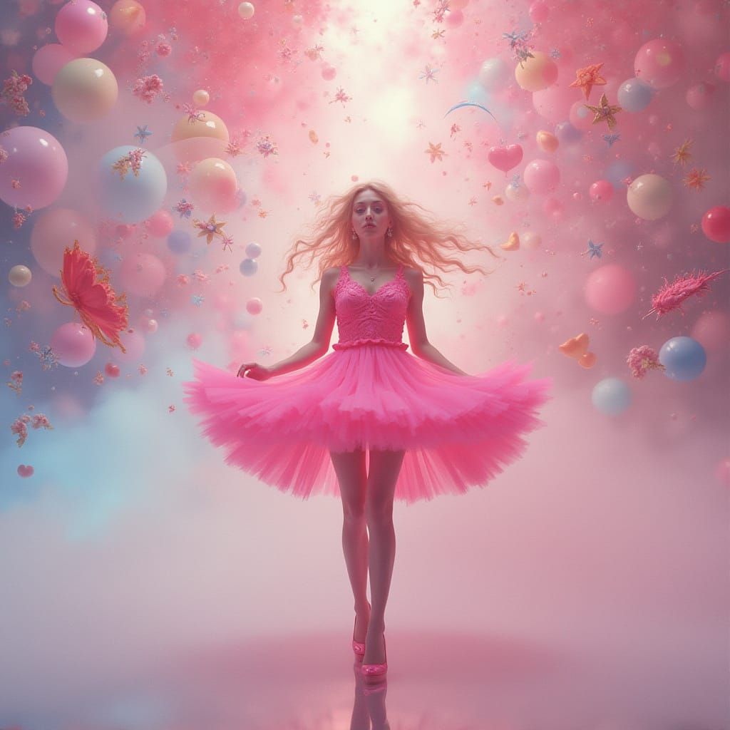 Surreal Pop Art Bimbo Transformation in Pastel Colors