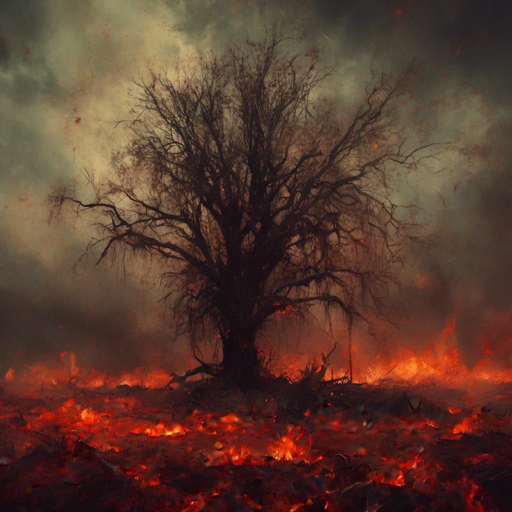 Tree Silhouette Against a Burning Inferno