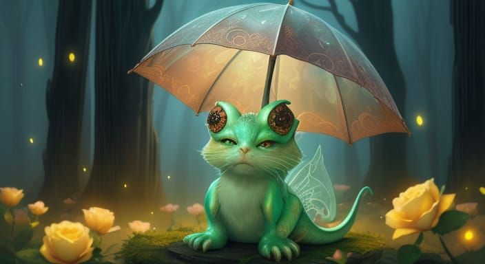 Enchanted Dragon in Black Rose Petals