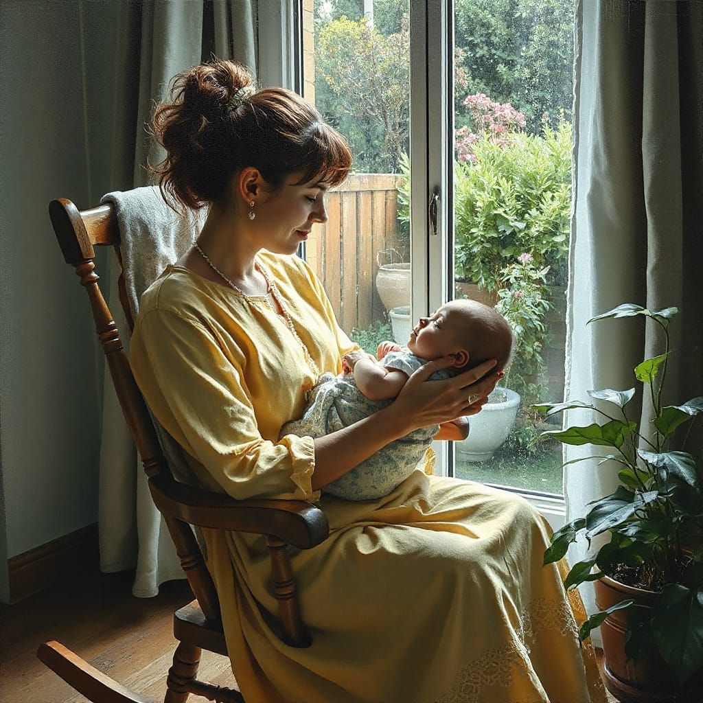 Mother and Baby in Expressionist Oil Painting