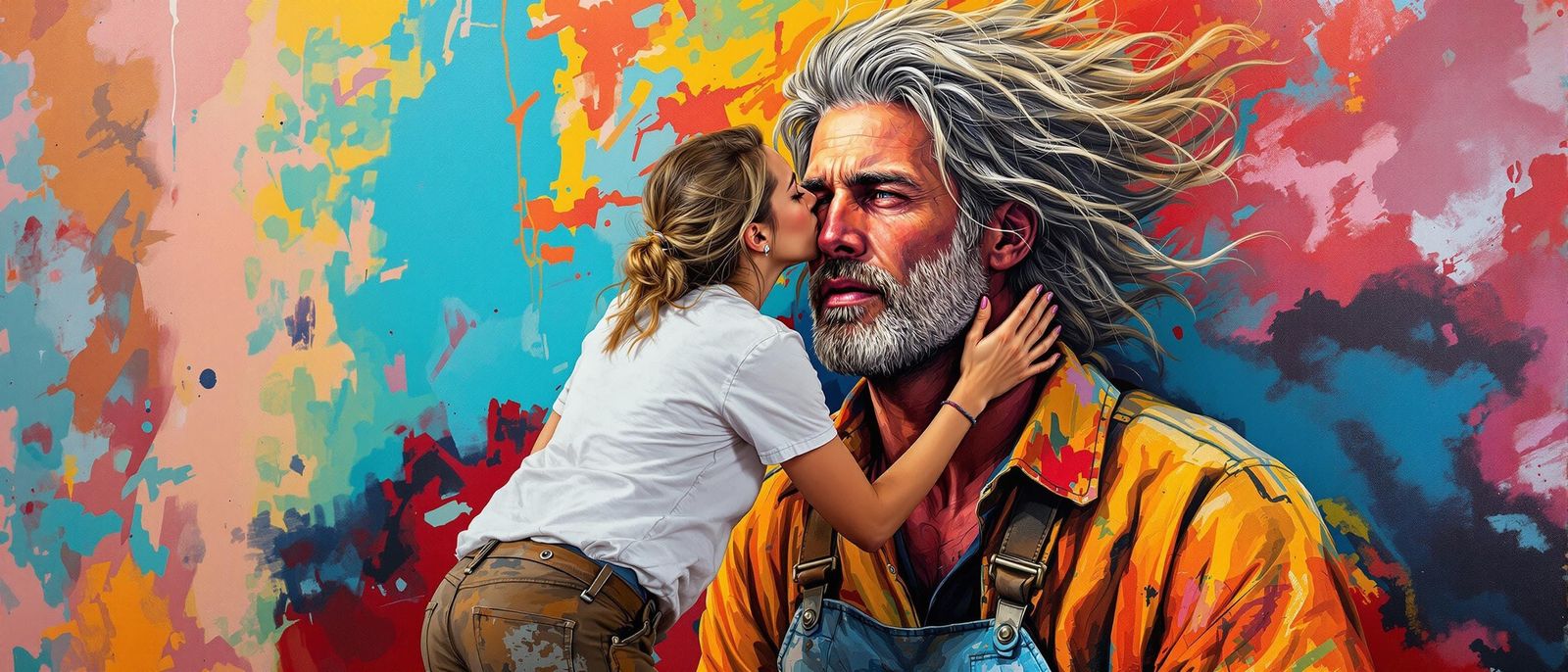 Passionate Painter's Kiss: Expressionist Portrait