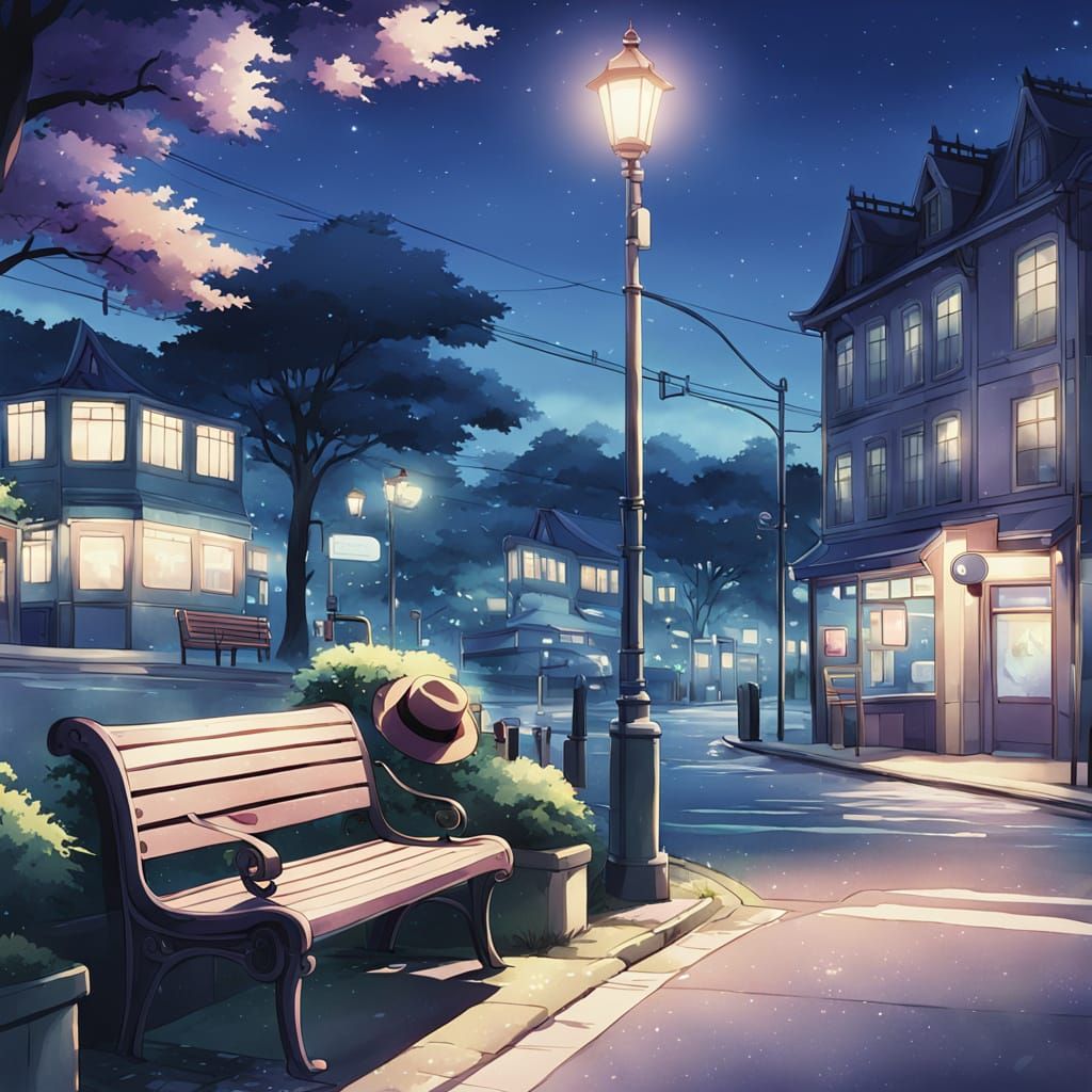Melancholic Anime Scene: Hat at Bus Stop