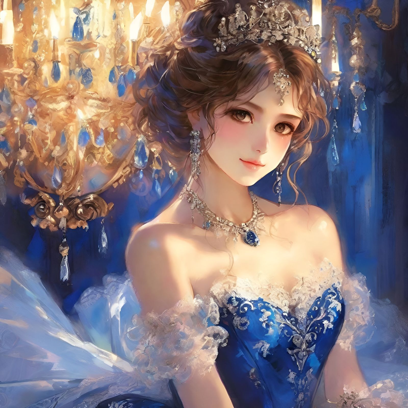 Anime Goddess with Vibrant Painterly Colors and Glassy Refle...