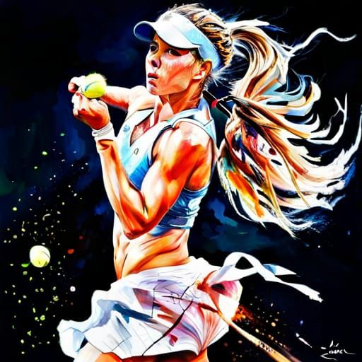 Hyperreal Tennis Athlete in Splashing Motion