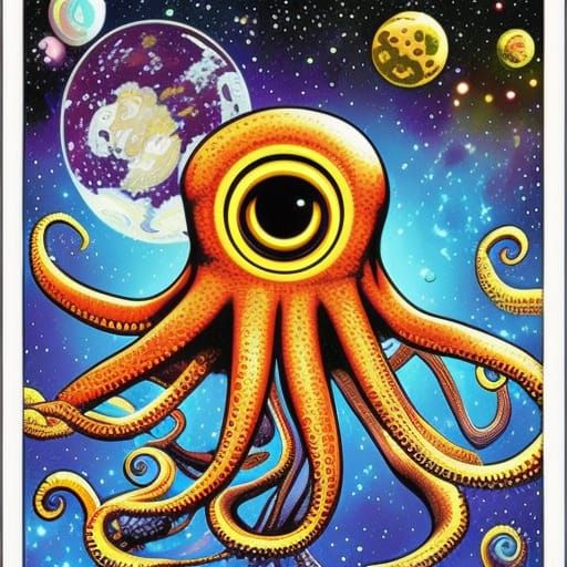 Mystical Octopus Explores Cosmic Realms
