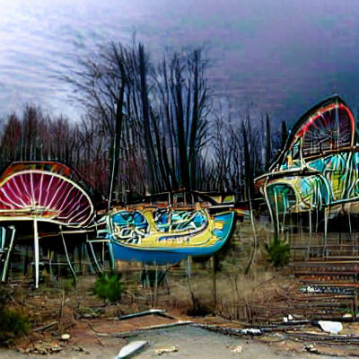 Rusty Abandoned Amusement Park in a Desert Landscape