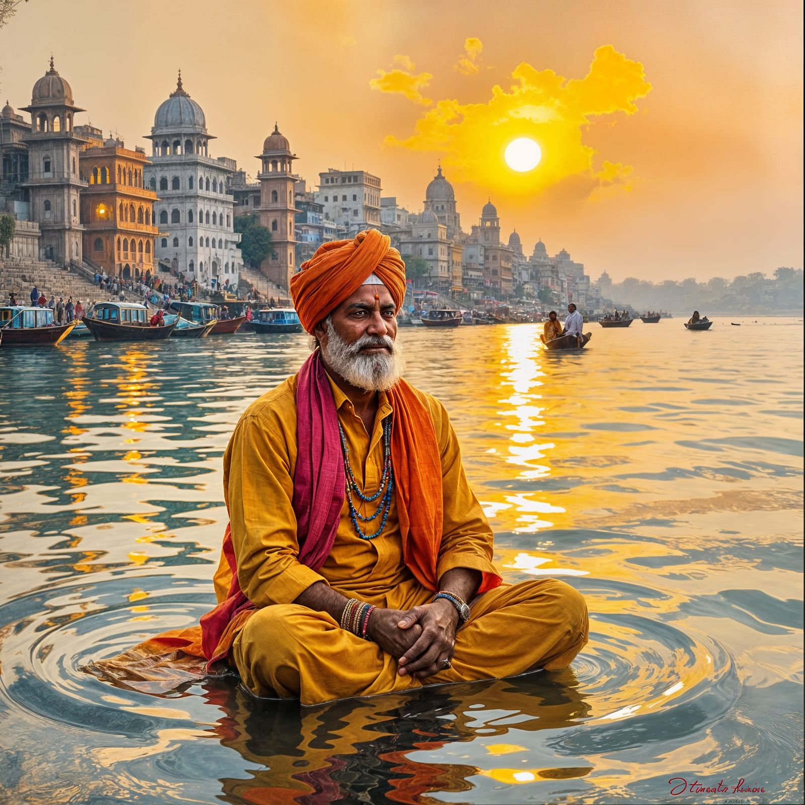 Indian Man in Ganges River Portrait