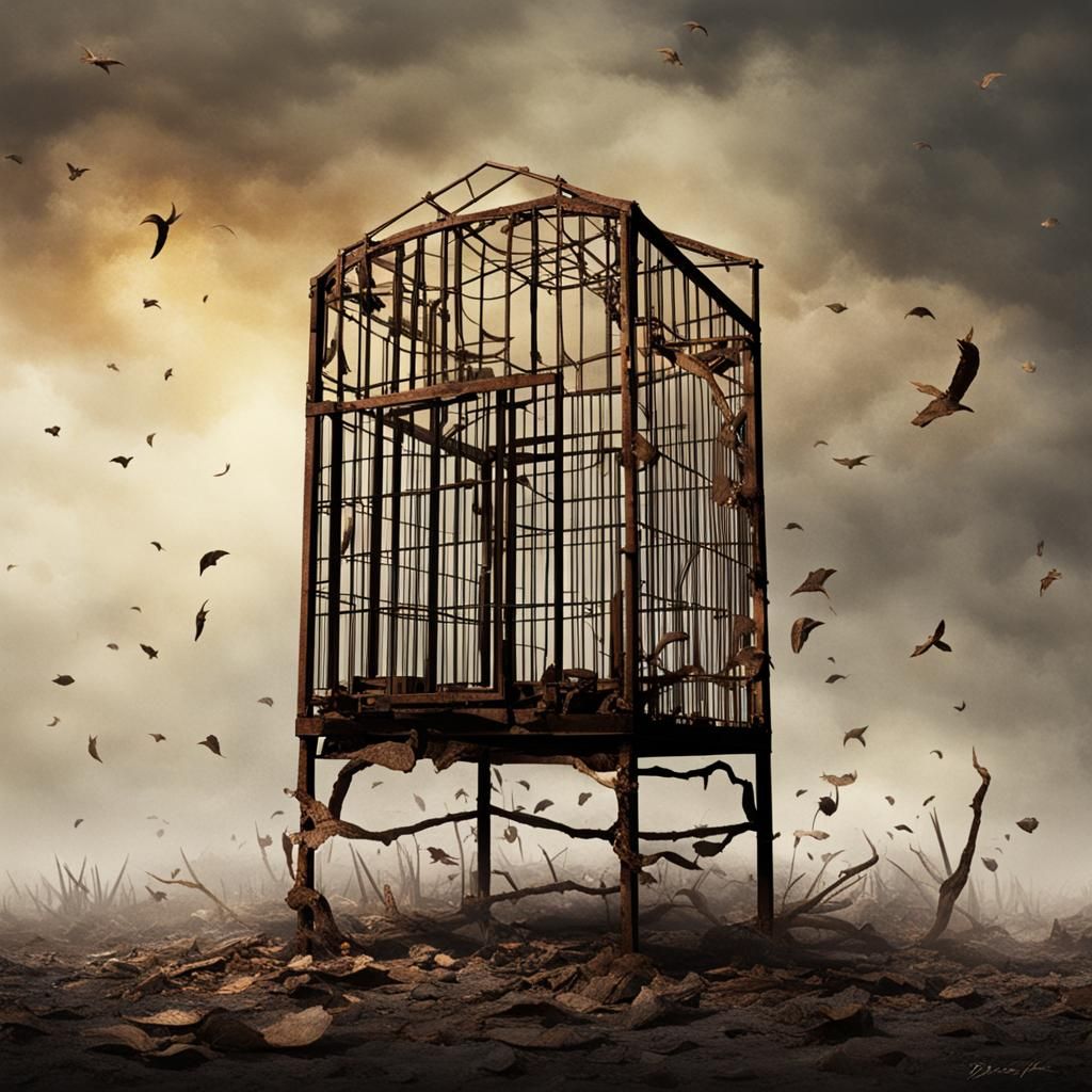 Surreal Elephant Breaks Free from Rusty Prison