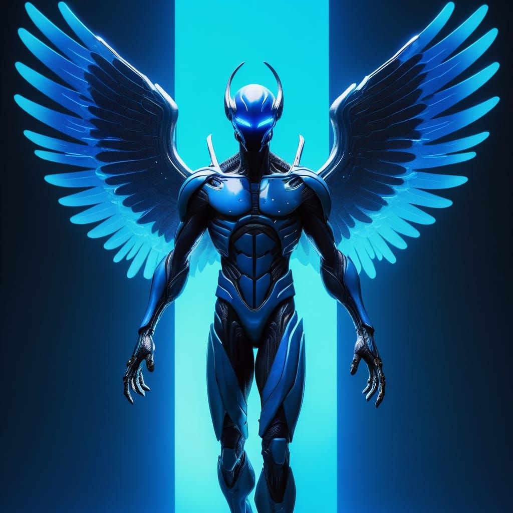 Cyberpunk Alien Angel with Glowing Wings