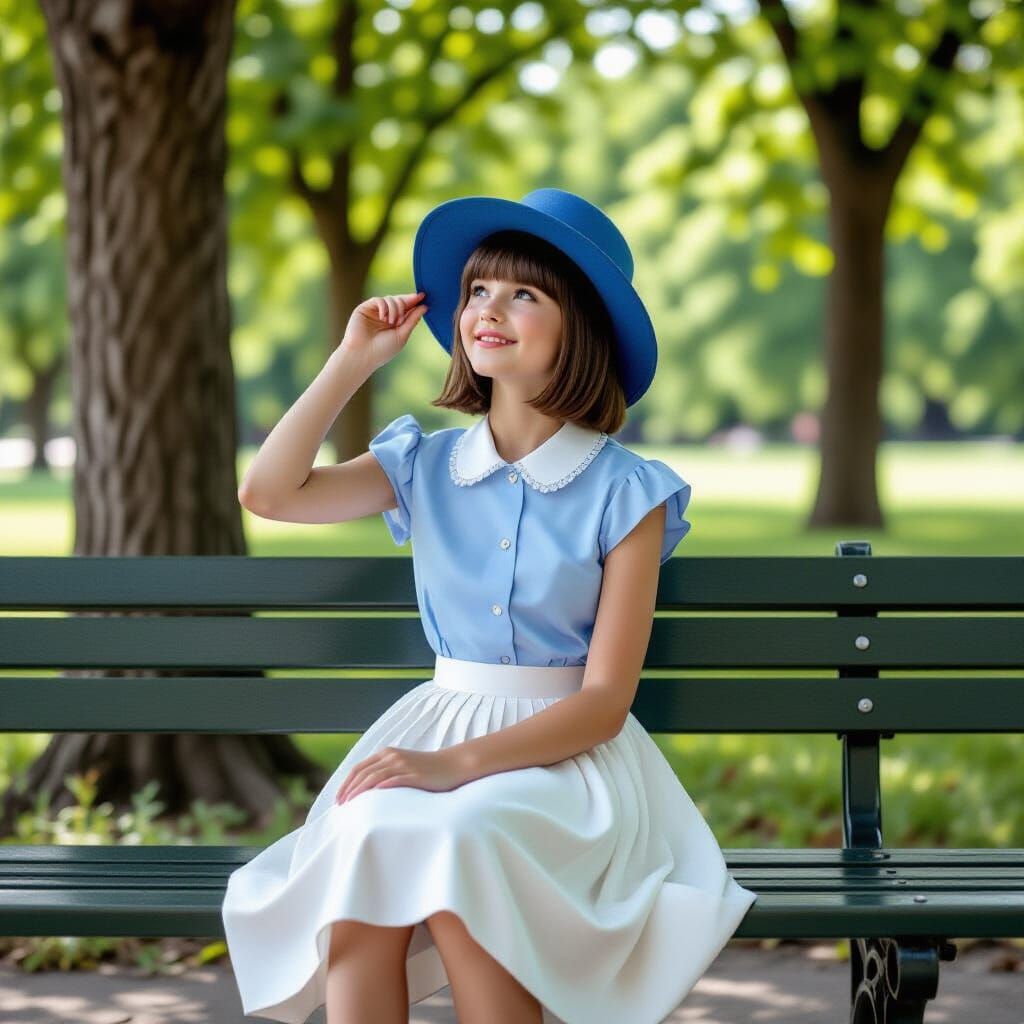 Young Girl in Park: High-Angle Naturalistic Portrait