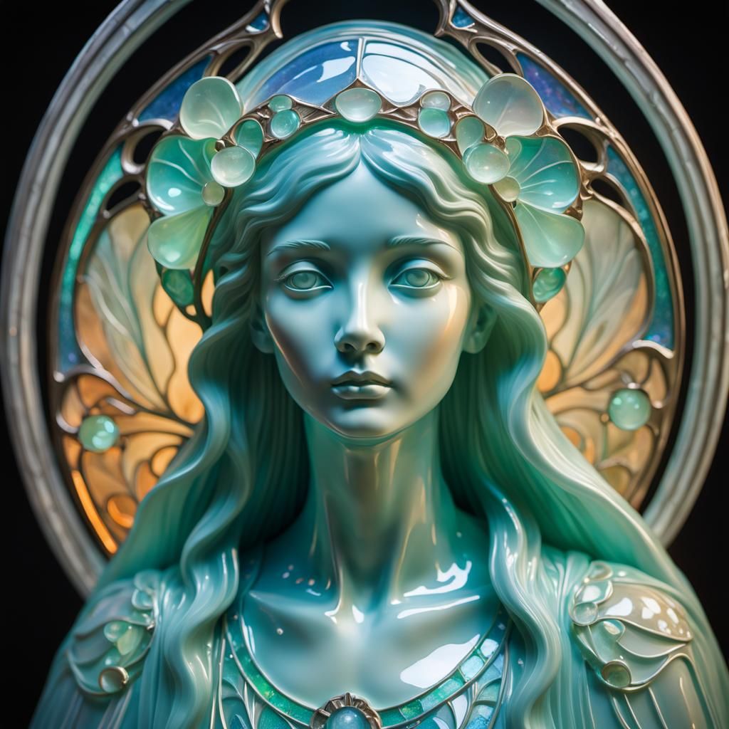 Lady of the Veil in Opalescent Art Nouveau Style