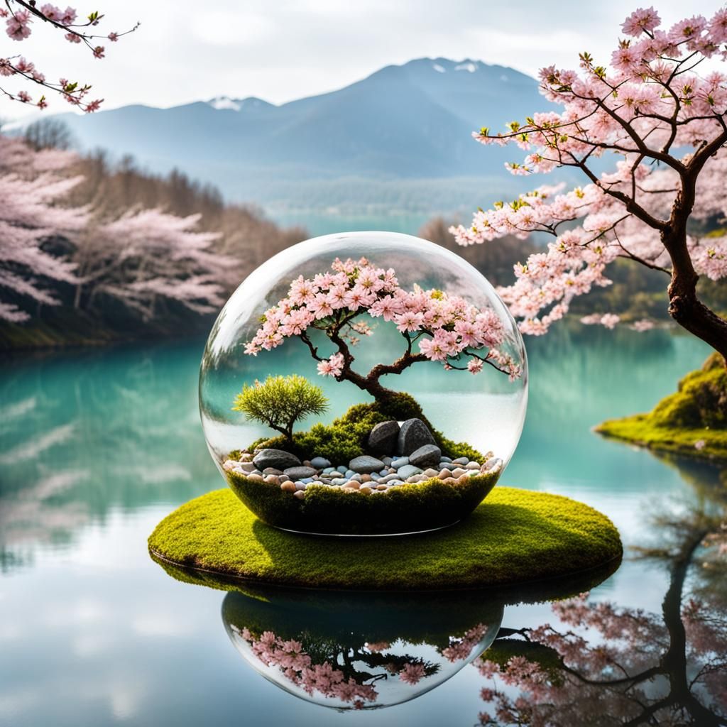 Blooming Spring Oasis in Glass Terrarium