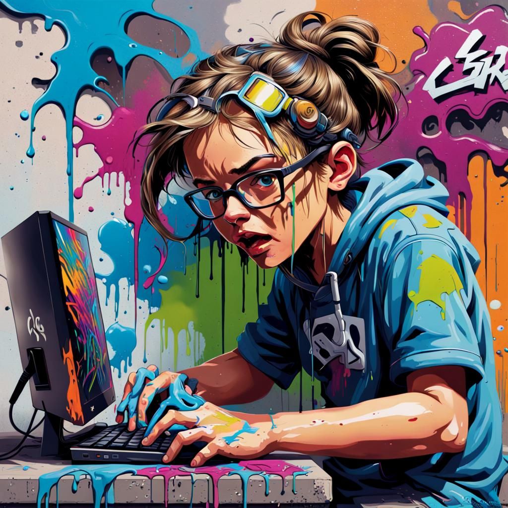 Vibrant Urban Youth Gaming in Graffiti Style