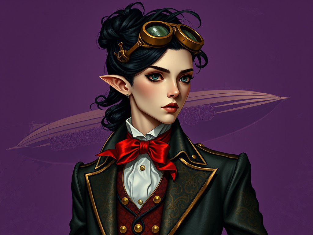 Sophisticated Steampunk Adventurer in Rich Purple Skies