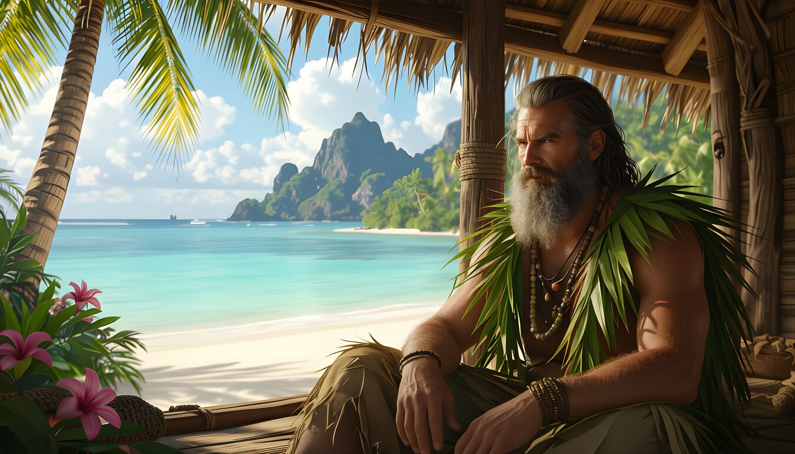 Tropical Island Castaway in Hyperrealistic Style