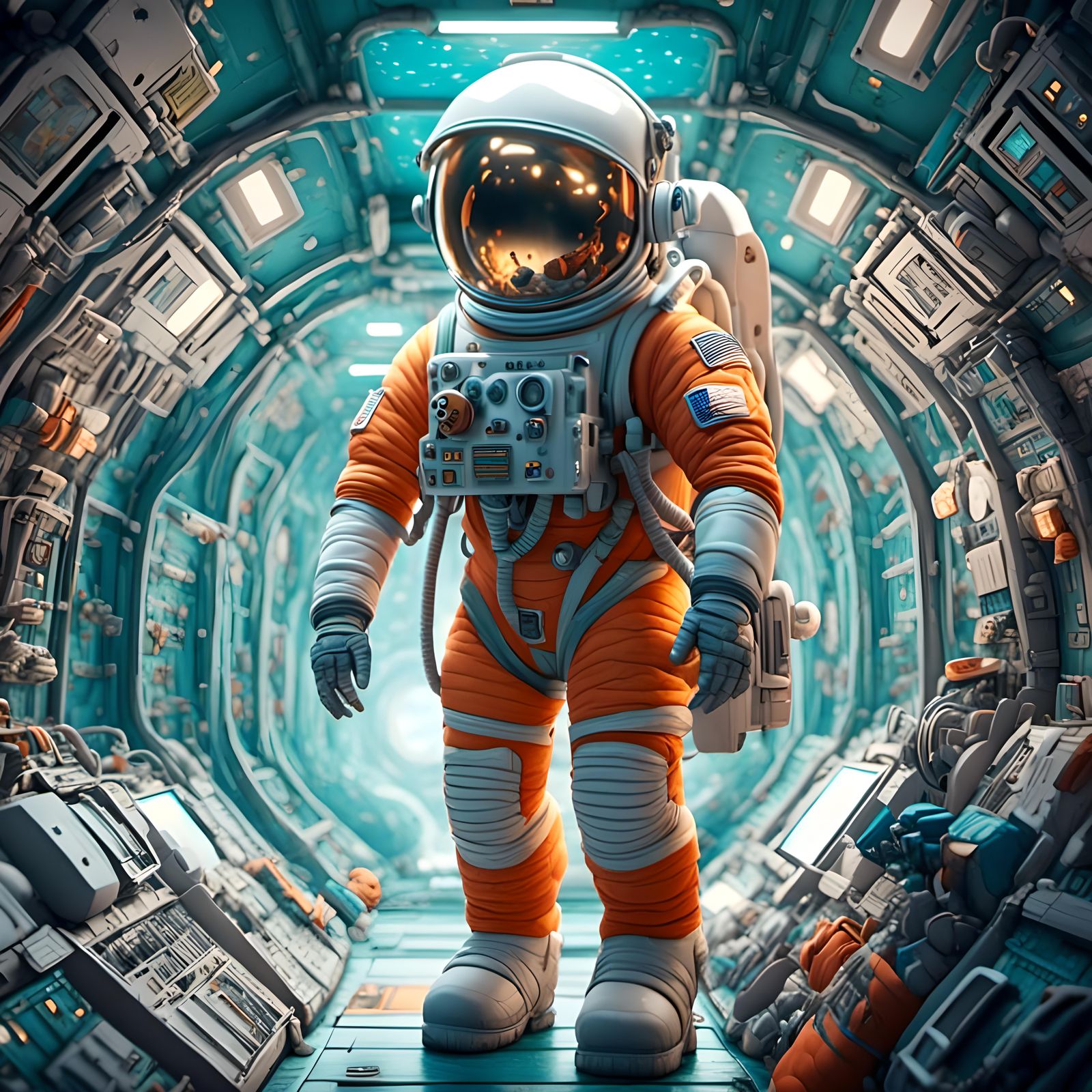 Toy Astronaut in Vibrant Space Colony