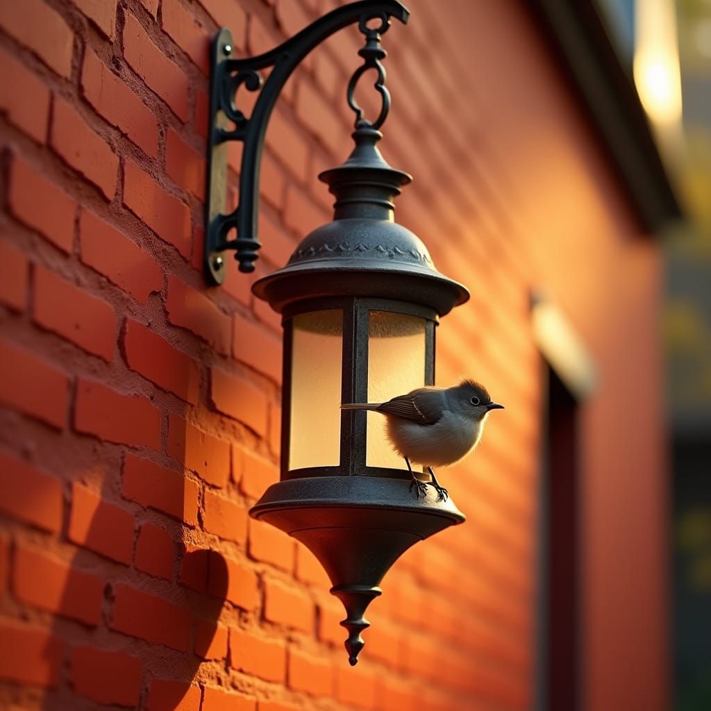 Warm Red Brick Wall Scene with Perched Titmouse