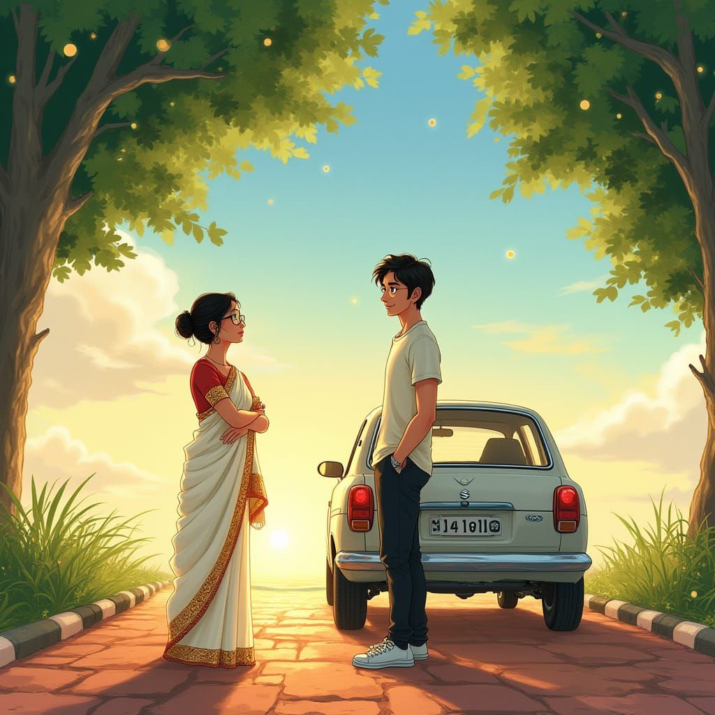 Romantic Indian Couple in Whimsical Landscape