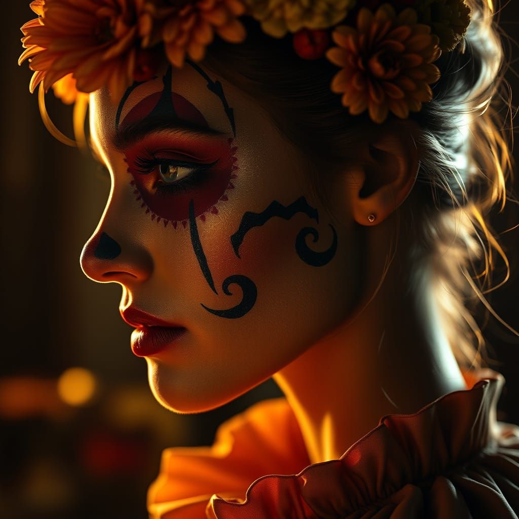 Vulnerable Beauty in Melancholic Clown Makeup