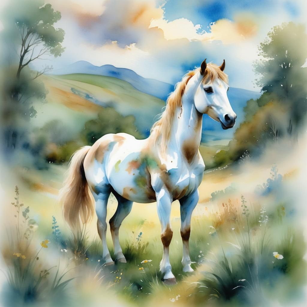 Dreamy Centaur in a Lush Meadow, in Watercolour Style